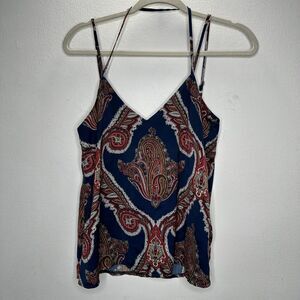 Missguided Blue Red and White Paisley Design VNeck Strappy V-Back Flowy Blouse 6